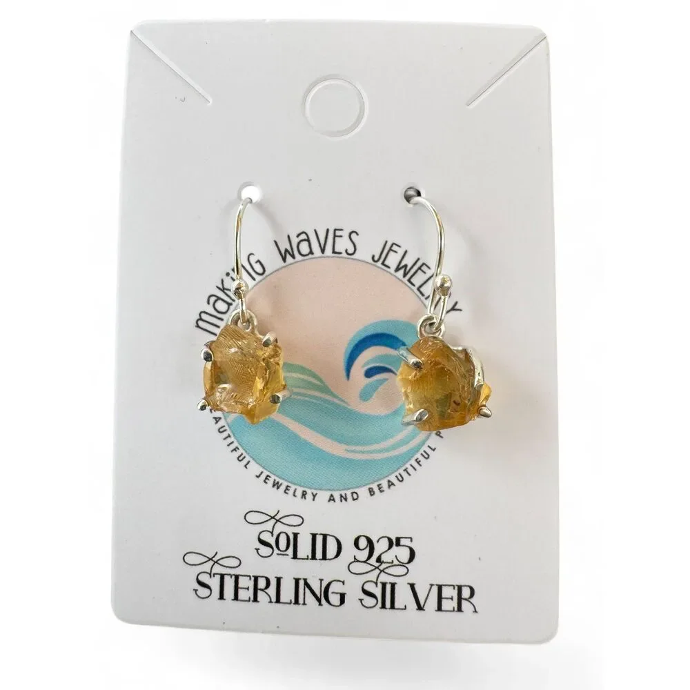 Rough Citrine Solid 925 Sterling Silver Earrings